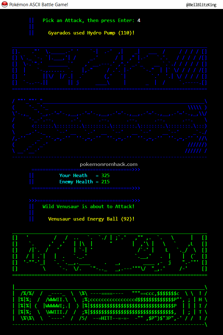 Pokemon ASCII Battle Game! PC Hacks 