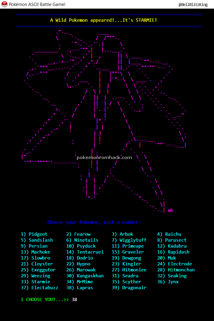 Pokemon ASCII Battle Game! PC Hacks 